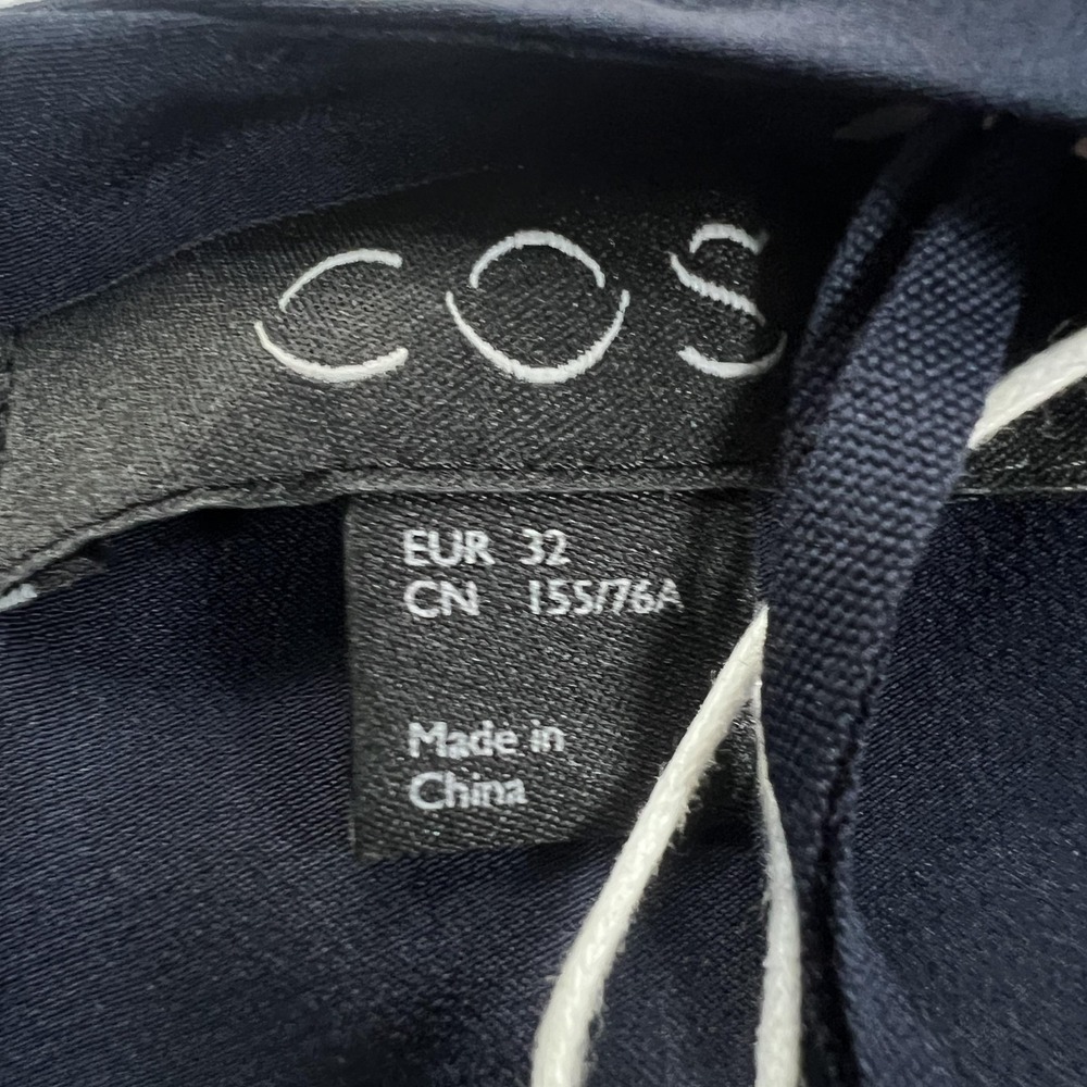 COS Silk Shift Dress Womens XS Navy Blue Cap Sleeve Belted Minimalist EU 32 - Picture 5 of 15